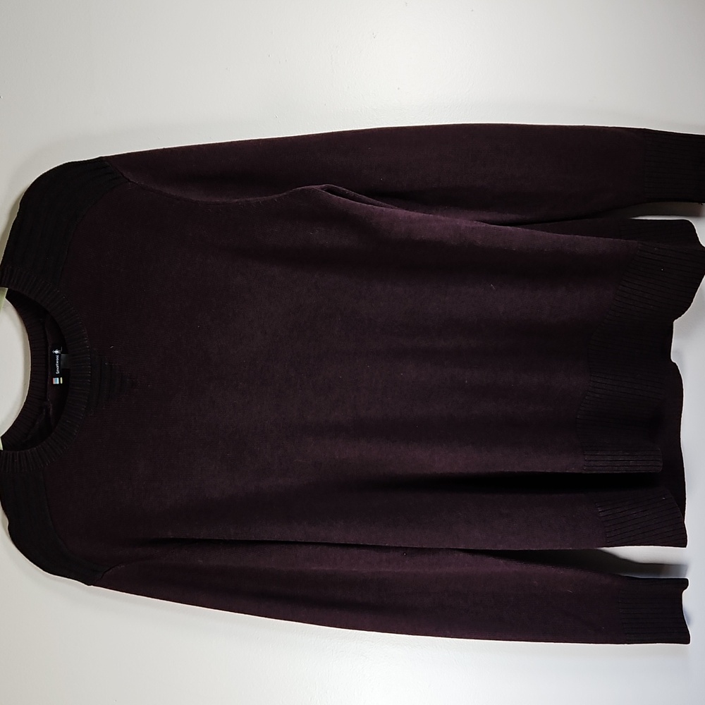 Smartwool Mens LG Wool Blend Crewneck Sweater Deep Plum Black Stripe Accents